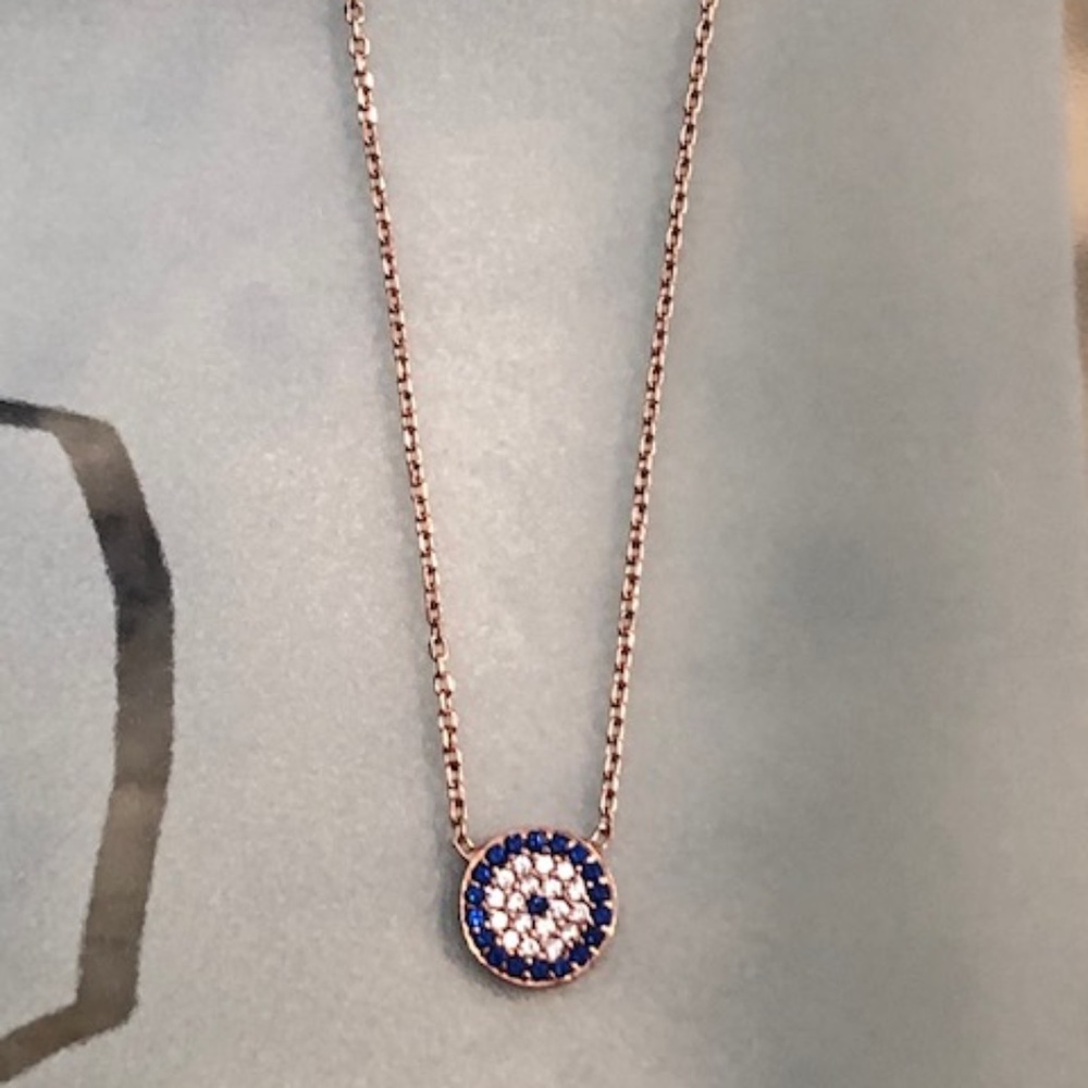 Rose Gold Evil Eye Circle Pendant Necklace